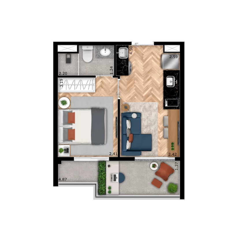 Planta do Welconx Pinheiros de 31 m²